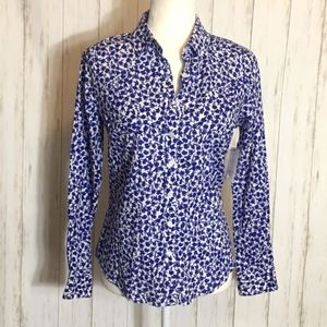 Crown & Ivy Blue & White Floral Button Down NWT